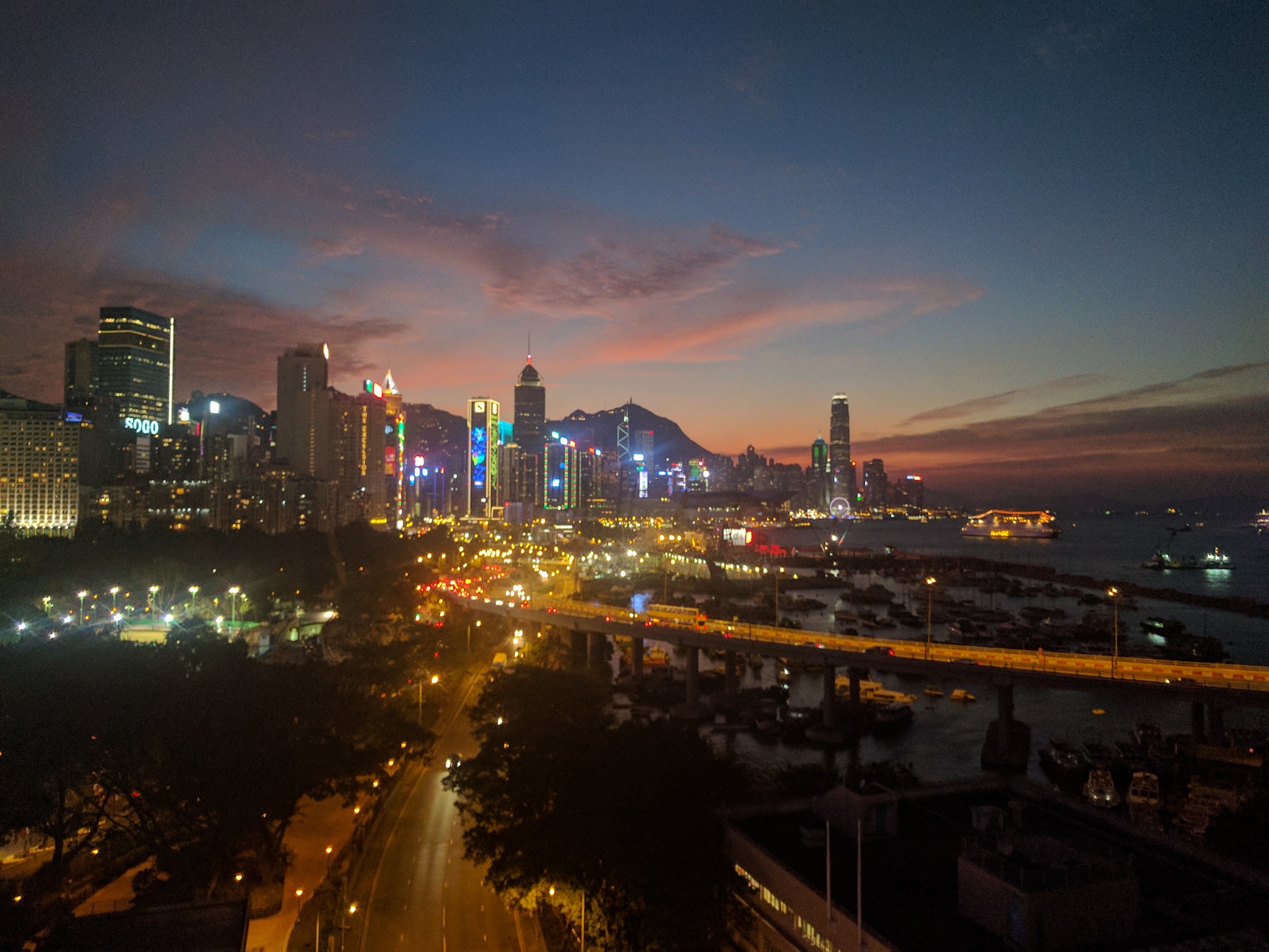 And as the sun fades the LEDs rise creating a beautiful Lightrise over Hong Kong Harbour
